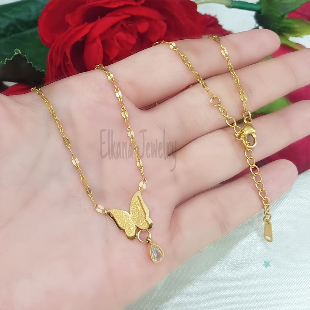 KALUNG TITANIUM KUPU KUPU JURAI Perhiasan super berkelas korea anti karat dan anti luntur