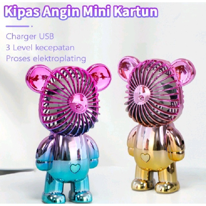 Kipas Angin Gradasi Bear Viral Mini Portable USB Charge Kipas Angin Genggam Rechargeable Fan 3-Speed