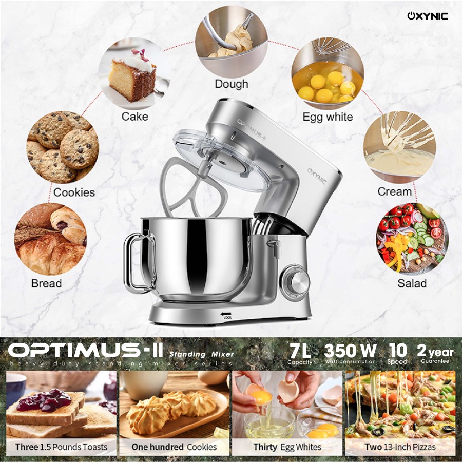 Stand Mixer Profesional Oxynic Optimus-II Cap 7L Low Watt 350W - Pearl