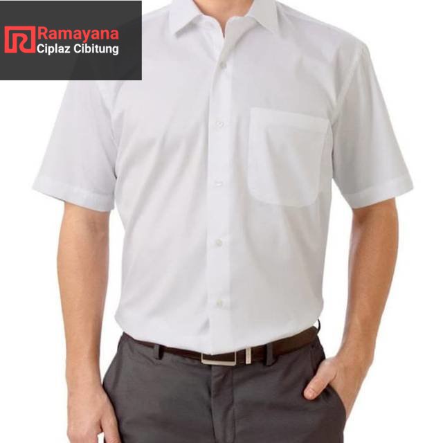 Kemeja Formal Lengan Pendek Hitam dan Putih / larusso / Ramayana Cibitung