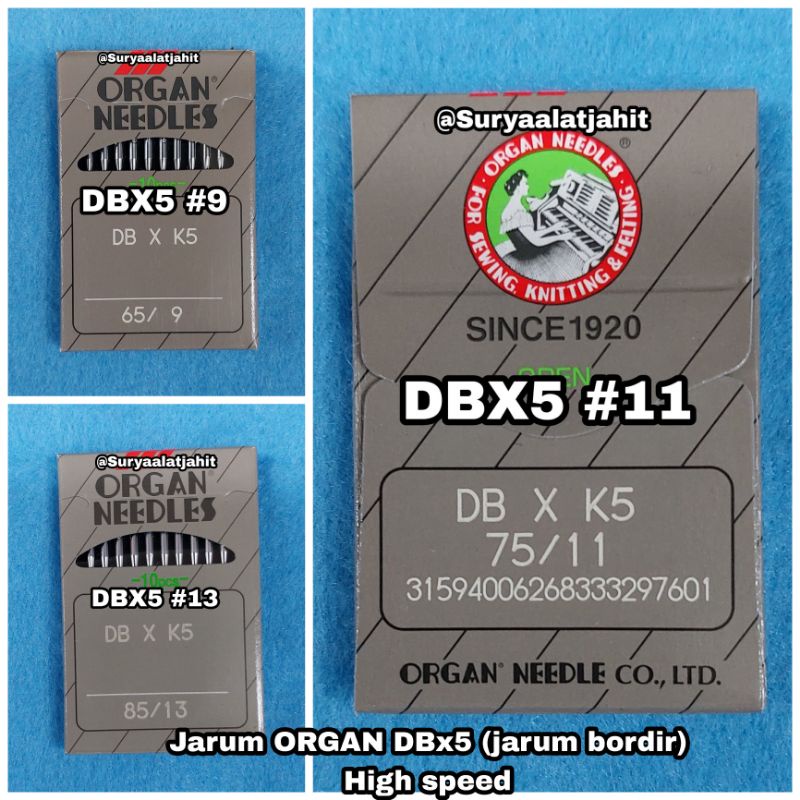 Jarum Organ DBX5 (Jarum Bordir) #9-11-13 =rp.18.500/1bks 10pcs