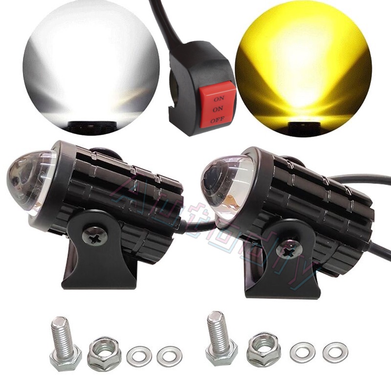 Lampu Kabut Depan LED Lensa Fisheye 9-85V 3000k Warna Putih Kuning Untuk Sepeda Motor