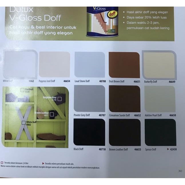 DULUX V-GLOSS CAT KAYU BESI 1 LITER WHITE / BLACK DOFF - PUTIH DOFF