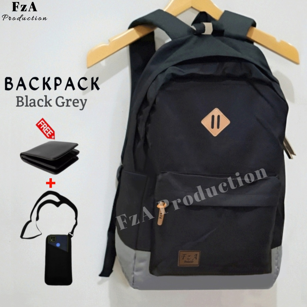 Tas Ransel Punggung Distro Casual Pria Wanita / Tas Ransel Laptop Original - FzA GRATIS Dompet Sakko HP