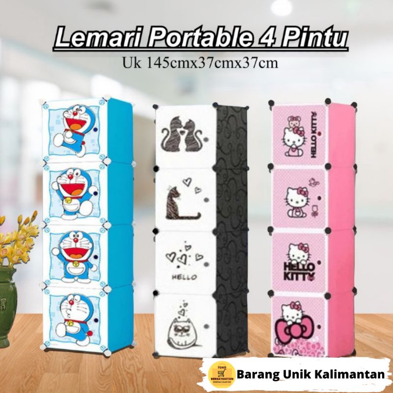 Rak Lemari Baju Pakaian Portable Plastik Motif Karakter 4 Susun