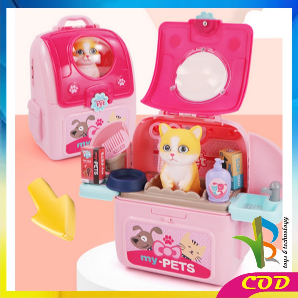 RB-M292-M293 Mainan Koper Backpack Set Maenan Anak Tas Ransel Pet Simulasi Kucing dan Anjing Make Up Set Pet Back Pack