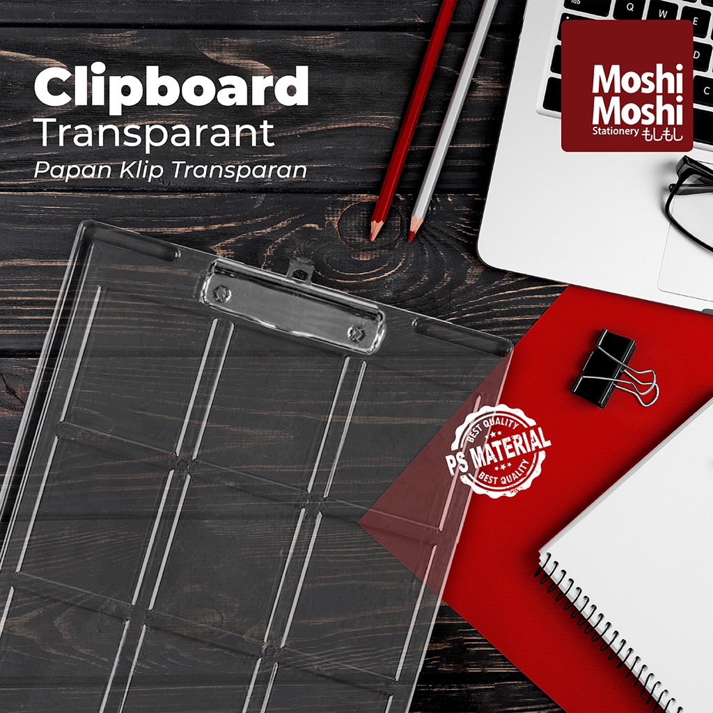 

Clipboard Paper Moshi Papan Moshi Alas Tulis Penahan Siku Kertas Anti Geser Transparant
