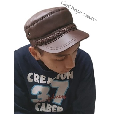 Topi kulit domba asli - Topi polis - topi nahkoda kulit asli