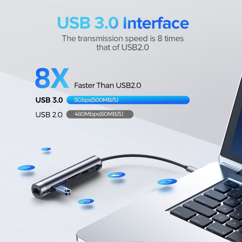 Zzz Multifungsi 7in1 Type C Multiport Adapter Docking Station Dengan 2port USB 100W Charging Aluminium Alloy 150mm Ca