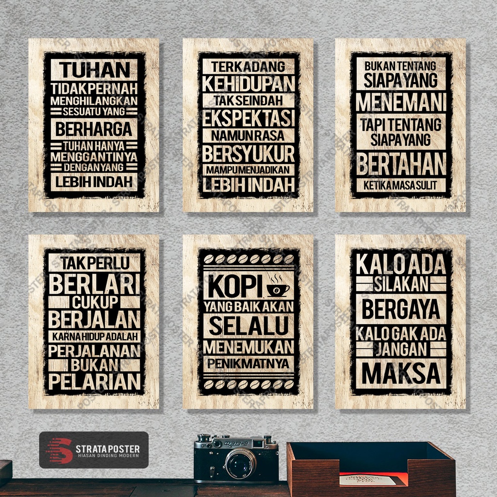 Poster motivasi Hiasan dinding kayu Dekorasi ruangan Wall decor Typography