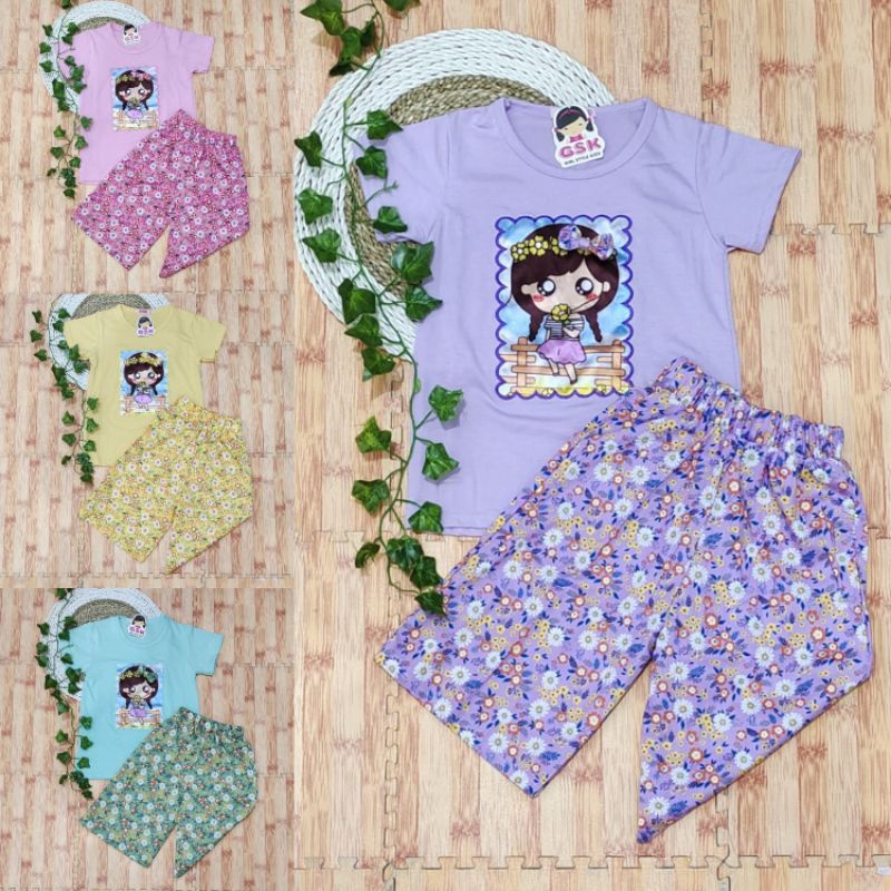 baju setelan anak celana kulot perempuan umur 4-11 tahun