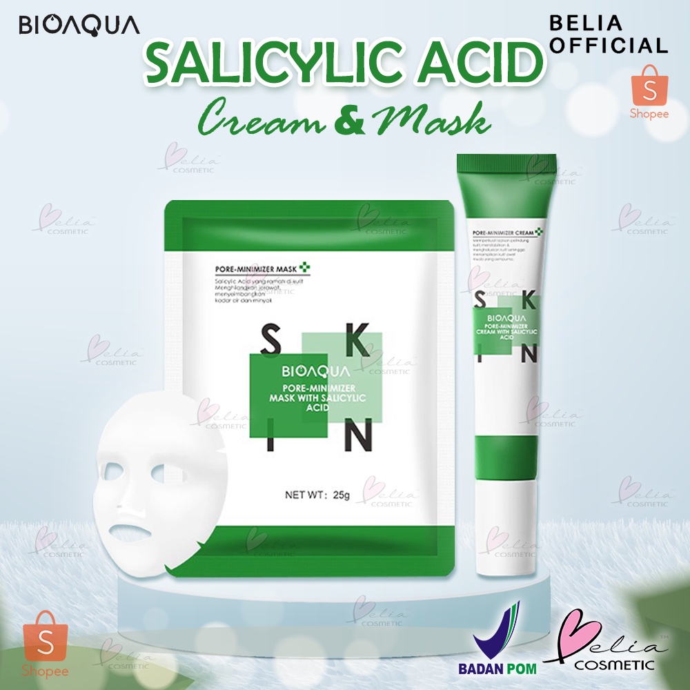 ❤ BELIA ❤ BIOAQUA SKIN Pore-Minimizer Mask With Salicylic Acid 25g | Cream With Salicylic Acid 20g | Sheet Mask Jerawat | Oil Control Masker | Cream Jerawat Wajah BPOM