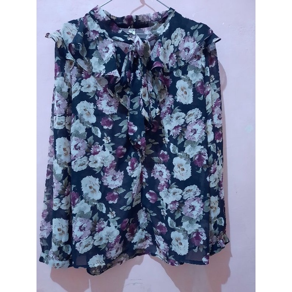 korean blouse ruffle bunga