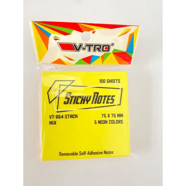 

Sticky Notes V-TRO / Stiky Stick Note / Memo Tempe Kertas VT-654 Stack / 75 x 75 mm / Mix 5 Warna