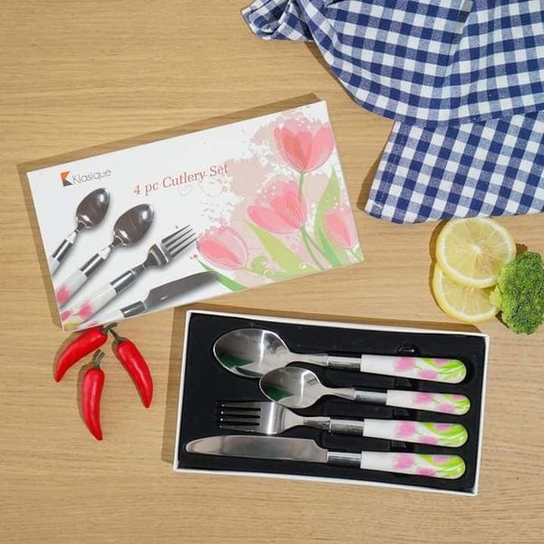 BELLA - 4IN1 CULTERY SET SENDOK GARPU PISAU SET MOTIF FLOWER BUNGA TULIP 4 IN 1