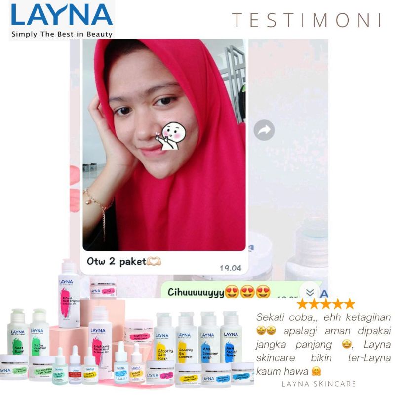 TERLARIS ! LAYNA SKINCARE BPOM / PAKET AMPUH CEPAT UNTUK MEMUTIHKAN DAN MENCERAHKAN / MENYEMBUHKAN JERAWAT / UNTUK KULIT IRITASI / PENUAAN DINI