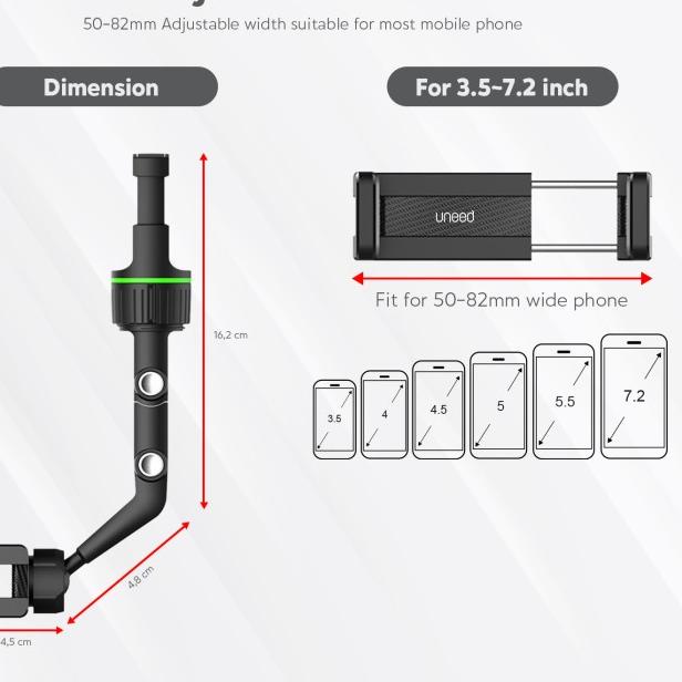 UNEED Car Phone Holder Rearview Mirror Adjustable Universal Holder - GREY