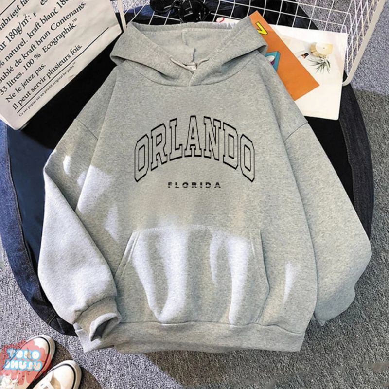 Hoodie Jumper Dewasa Pria Wanita Orlando Florida Tulisan Lengkung