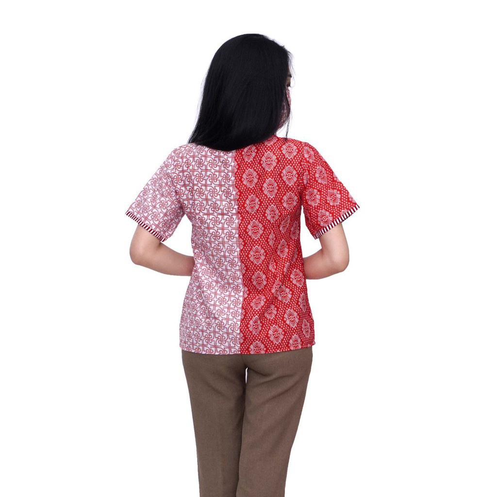 Boluse Batik WAnita - Atasan Batik - Blus Batik - Warna Merah Putih - Batik Wanita -S-M-L-XL-XXL-3L-4L-5L