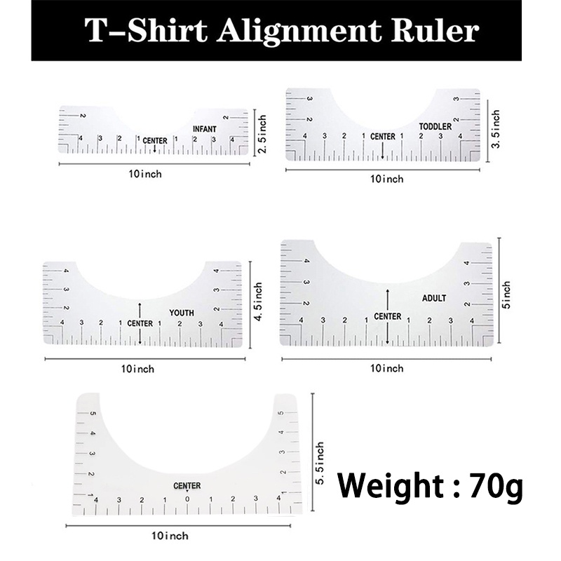 5pcs Penggaris Pengukur Transparent T-Shirt Ruler Alat Pengukur Desain Pusat Model Round Neck