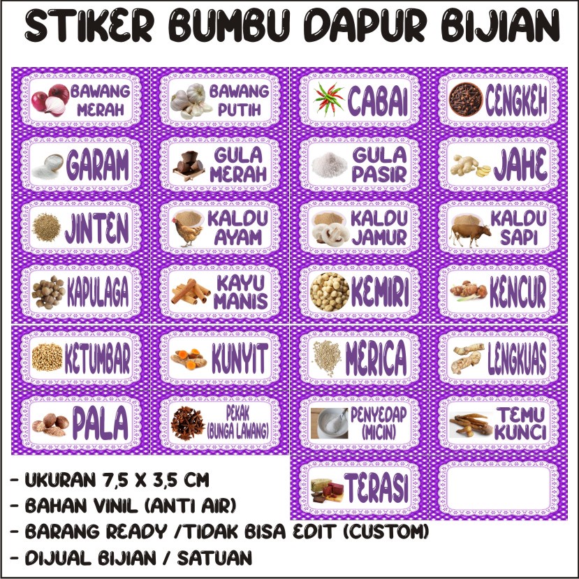

(KODE S16) STIKER BUMBU|LABEL BUMBU|STIKER BUMBU DAPUR|NAMA BUMBU|BUMBU DAPUR|BUMBU REMPAH|STIKER WATERPROOF|STIKER TAHAN AIR DAN MINYAK
