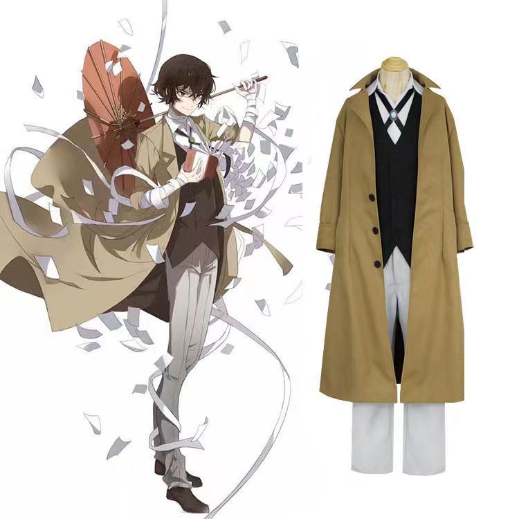 Anime Bungo Stray Dogs Dazai Osamu Cosplay Costume Long Jacket Coat Suit Adult Men Windbreaker Hallo