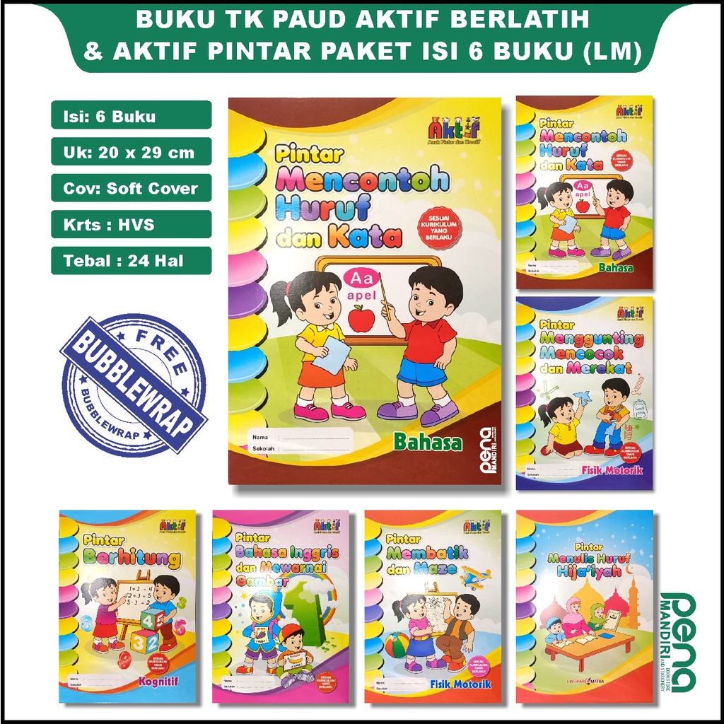 Buku TK Paud Aktif Berlatih dan Aktif Pintar Paket Isi 6 Buku (Lingkar Media)