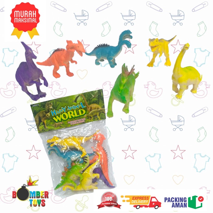 MAINAN ANAK HAPPY WORLD ANIMAL DINO DINOSAURUS MINIATUR Q601 KARET