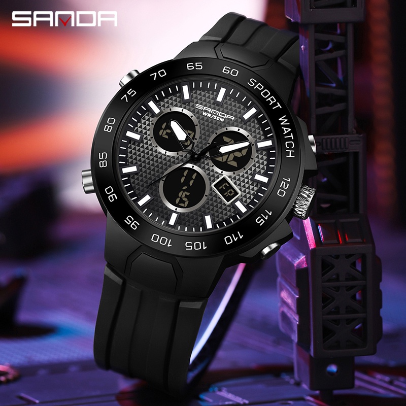 SANDA 3112 Jam Tangan Pria Digital Analog Tali Silicone Chronograph Anti Air WATCHKITE WKOS