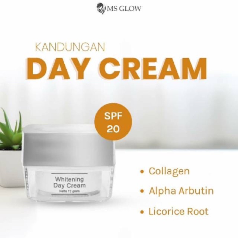 MS GLOW Whitening Day Cream / Krim Pagi +UV Protect utk Wajah Glowing Cerah MSGLOW BPOM