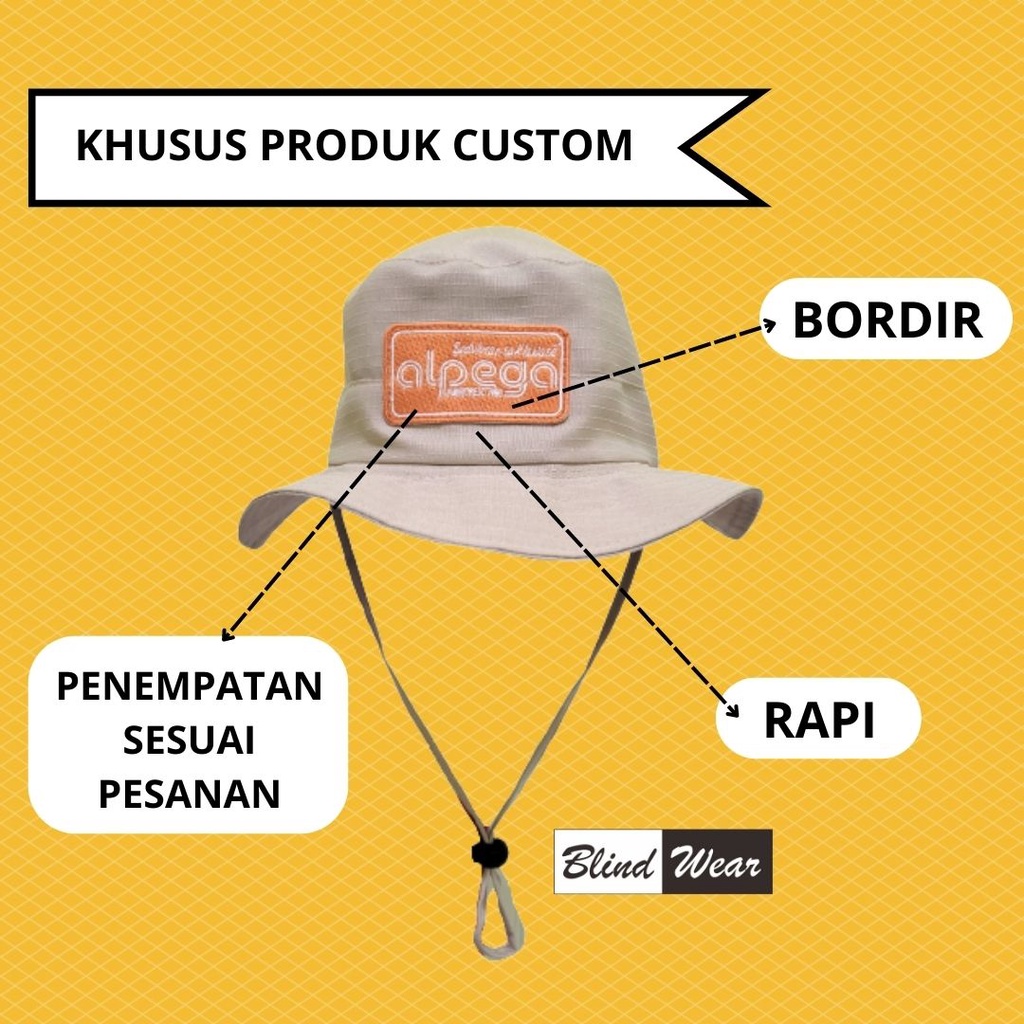 Produk Khusus Bordir Sablon Topi Rimba Bucket Baseball Miki Hat Komando Trucker