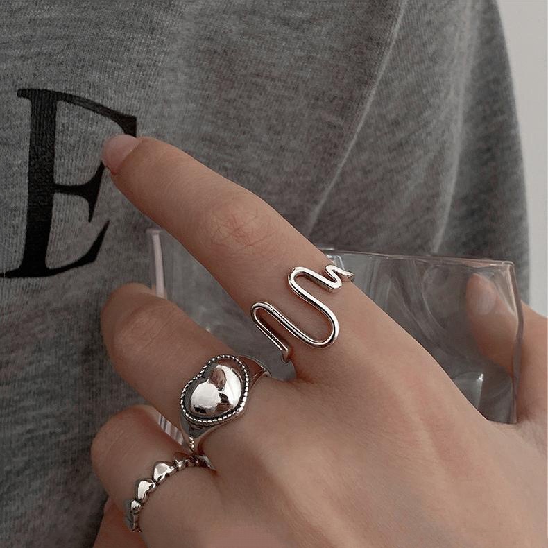 3pcs / Set Cincin Model Terbuka Adjustable Desain Hati Warna Silver Gaya Hip Hop Korea Untuk Unisex