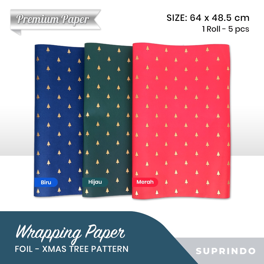 Premium Kertas Kado Foil POHON NATAL (5 Lembar)