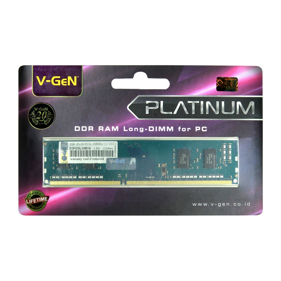 RAM DDR3 DDR3L V-GeN 2GB PC10600/1333Mhz Long Dimm (Memory PC VGEN)