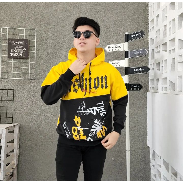 Jacket Sweater FASHION TIME 2 Tone Hoodie Pakaian Pria Wanita Kasual Santai Fashion Korean Kekinian