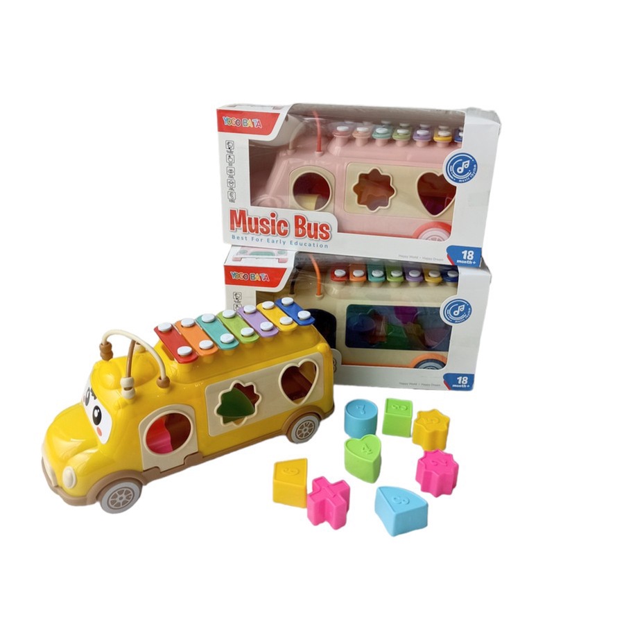 PROMO Mainan Bus Music Baby Shape Sorter Edukasi Musik Puzzle Mobil Xylphone