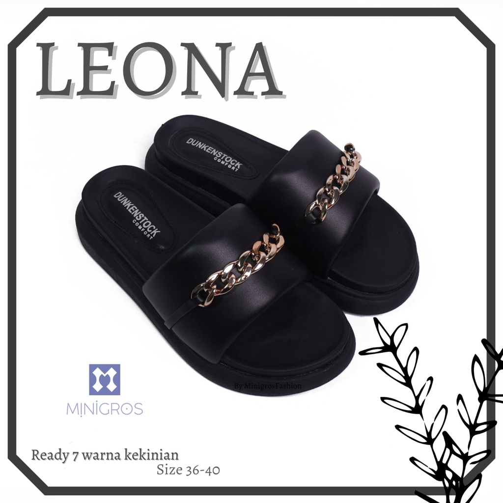Dunkenstock LEONA Sandal Wedges Wanita Kekinian Sendal Slide Cewek Casual Hak Platform Variasi Rantai Terbaru