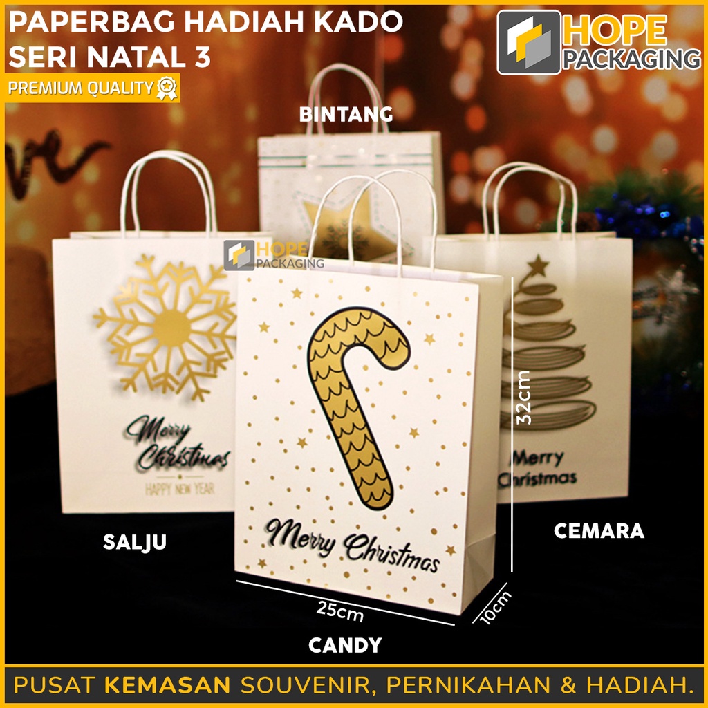 PaperBag Hadiah / Kado Natal ( Seri 3 ) / Paper bag Putih dan Motif Vintage