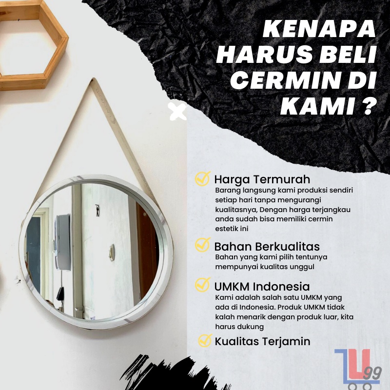 Cermin Bulat Bundar Estetik Strap Sabuk Gantung Dekorasi Dinding Aesthetic Mirror Selfie Dekorasi Rumah Minimalis Penghias Ruang Tamu Kamar Tidur Toilet Wastafel Hanging Mirror Cermin Lingkaran Frame Tebal Vintage Kaca Tebal Premium Termurah