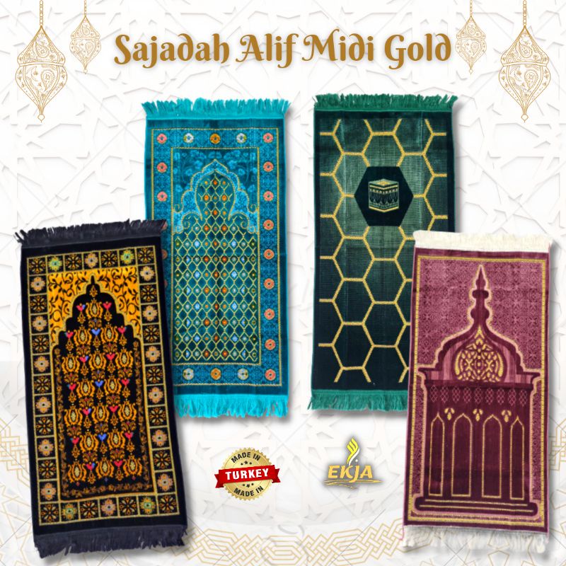 Sajadah ALIF MIDI/SEDANG Spigel Timbul Turkey Turkiye ukuran 53X105 cm souvenir umroh dan Haji