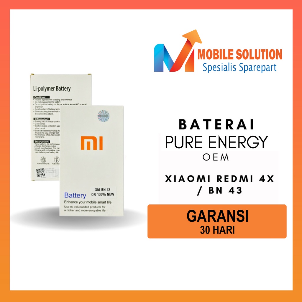 Grosir Baterai Xiaomi Redmi Note 4x Processor Snapdragon / Baterai Xiaomi BN43 Original Oem Garansi 1 Bulan + Packing