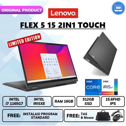 LAPTOP LENOVO FLEX 5 15 2IN1 TOUCH CORE I7 1165G7 RAM 16GB SSD 512GB 15.6&quot; FHD