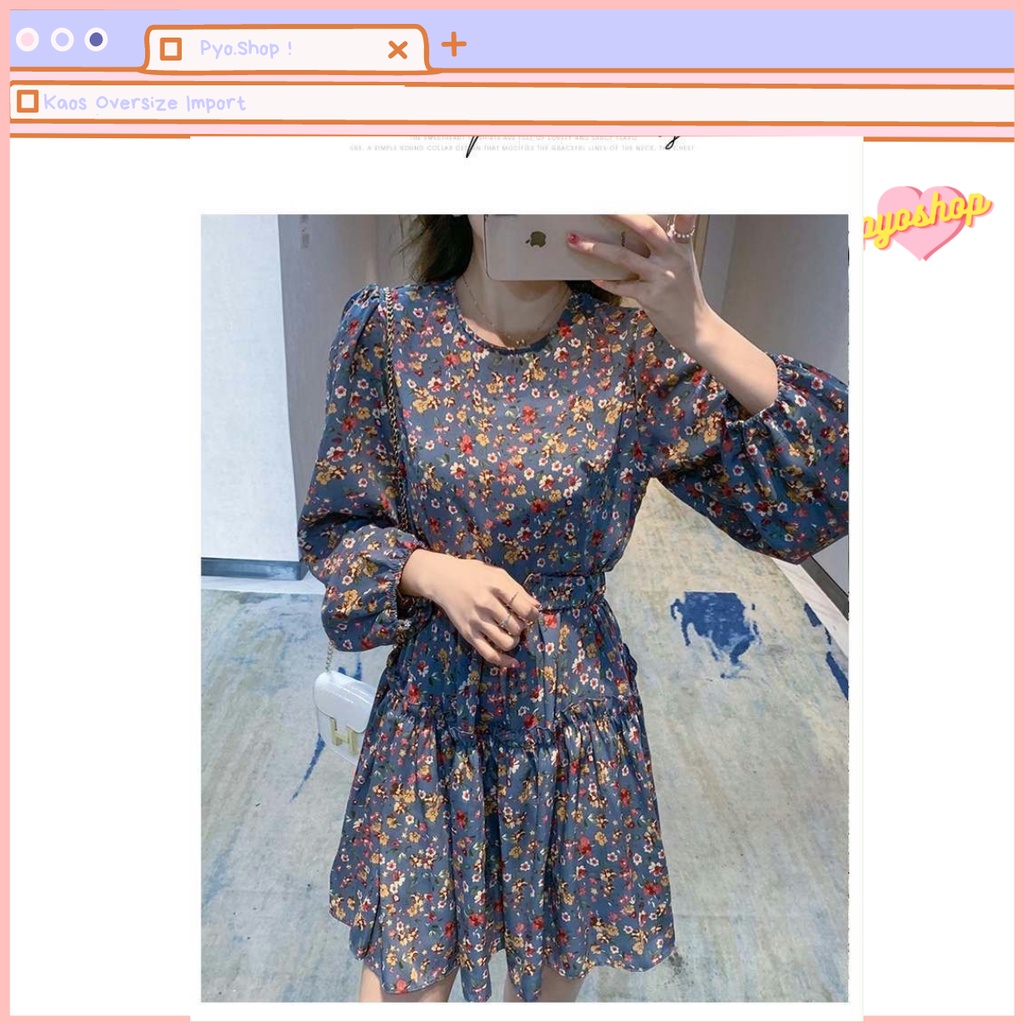 Dress Flower Midi Casual Korean Import L/XL/2XL