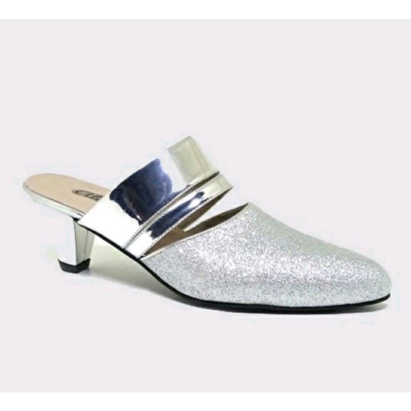 Sepatu Bustong BiG size 41-45 JUMBO MK-103 Gold Silver Heels Akad Nikah Glamour OVERSIZE Mewah Sendal Kaki Besar, 44