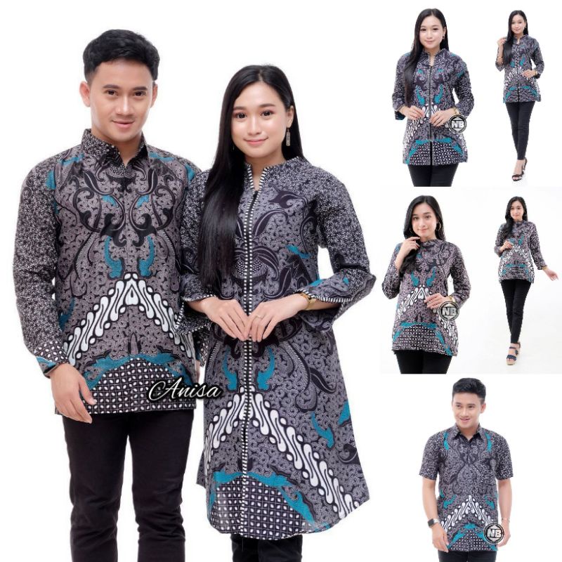 Atasan Batik Tunik Couple Zipper Semarangan Abu M L XL XXL JUMBO Seragam Batik Pria Wanita