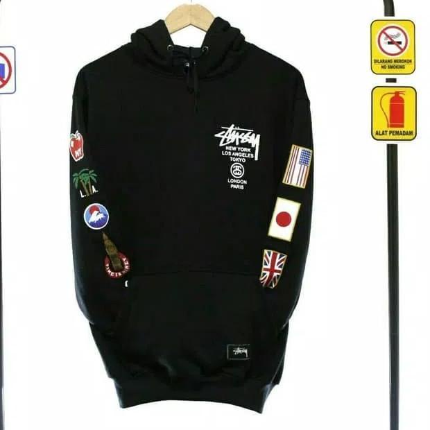 jaket sweater stussy Brooklyn putih premium/sweater hoodie pria murah - Hitam, L