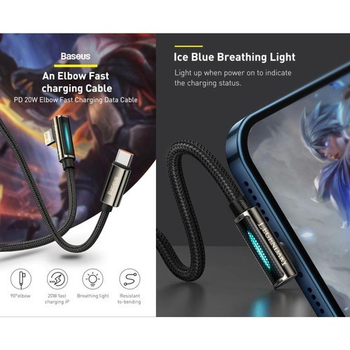 BASEUS Legend Series Elbow Kabel Data Gaming Fast Charger 20w PD Type