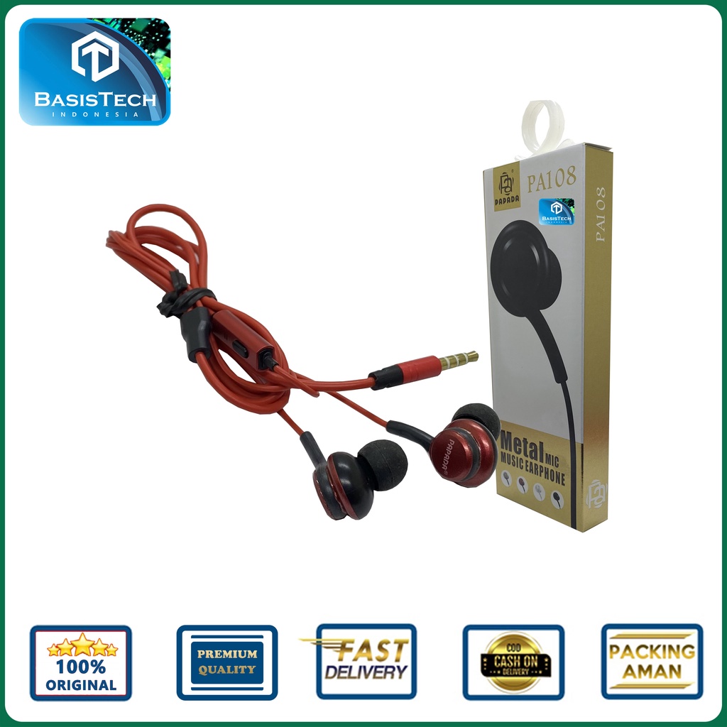 EARPHONE HEADSET STEREO EARPHONE WITH MIC - PAPADA PA108