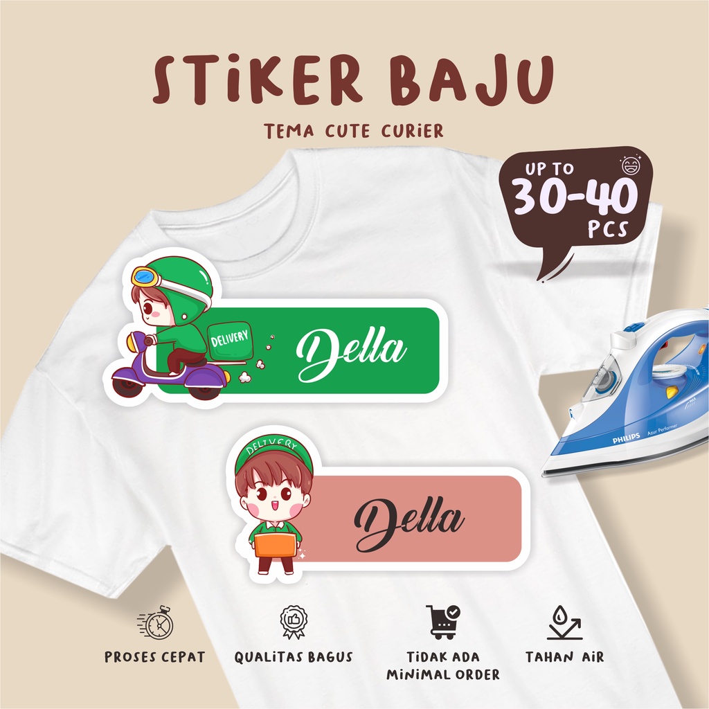 

(30-40pcs) Stiker Kain dtf Label Baju Nama Anak tema CUTE CURRIER / Sablon Setrika Name /Label Sticker Iron on sticker/stiker DTF