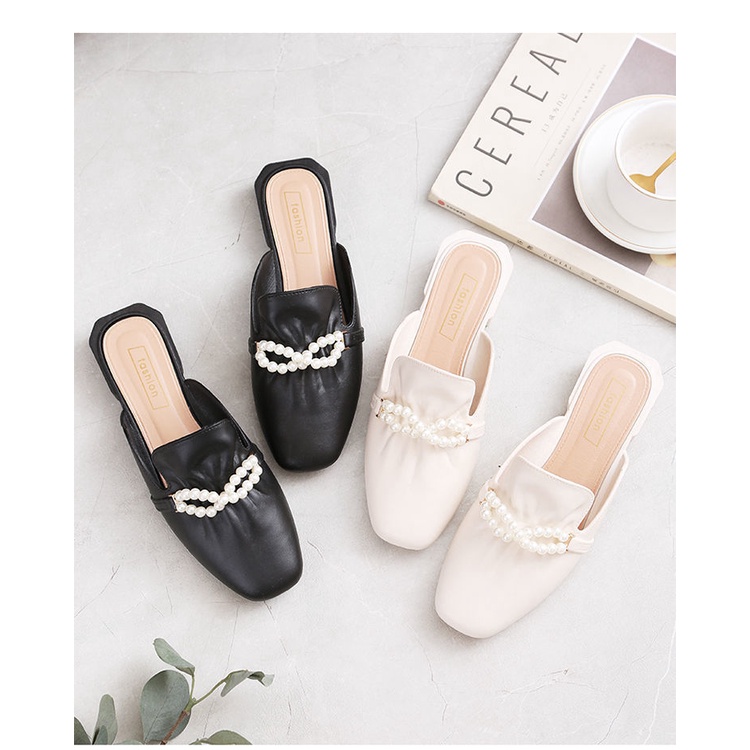 Gobra ♕ SA029 Sandal Wanita Mutiara Trend Flat Fashion Kasual Simple Sendal Wanita Import